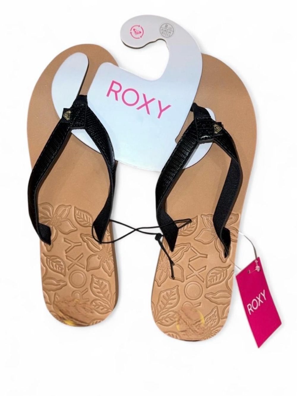 Roxy Tan Flip Flop Sandals with Black Straps